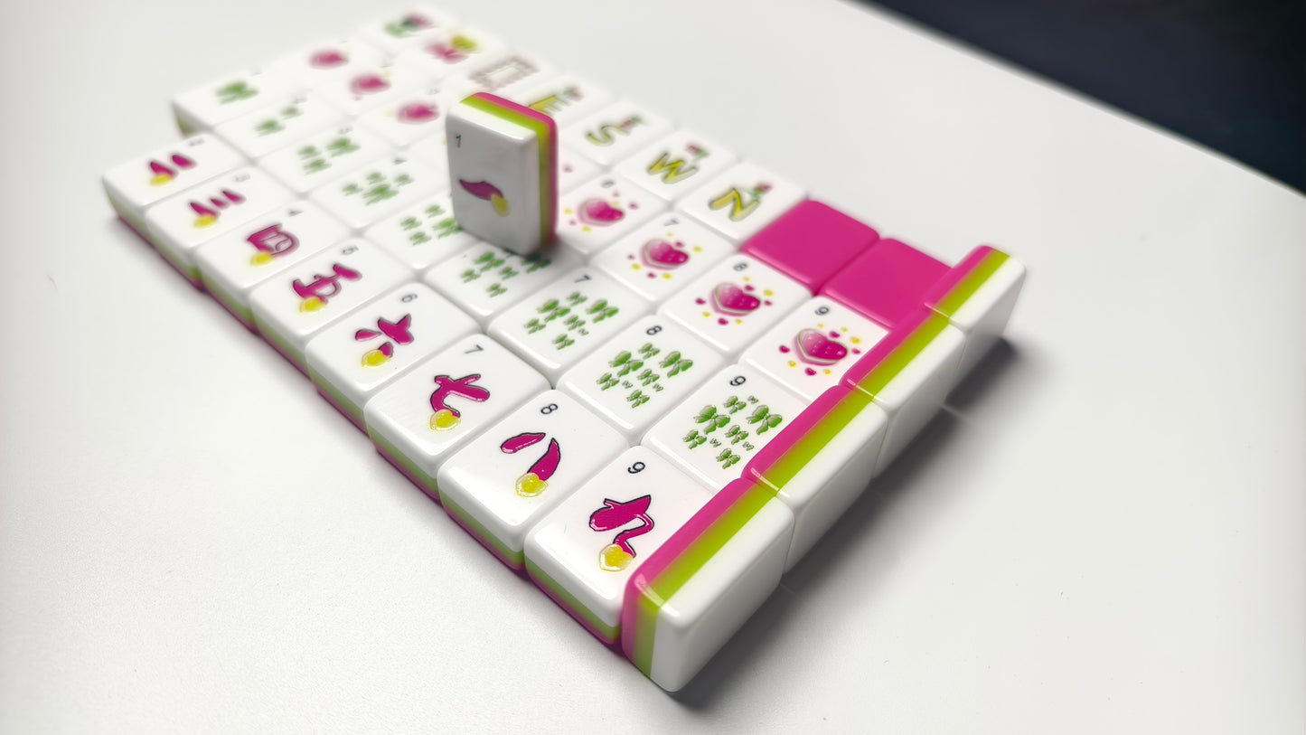 Sweet Rose Heart American Mahjong Set 32 Inch | 160 Tiles with Original Heart & Flower Art, 3-Layer Pink Green White Tiles, Premium Tabletop Game Gift