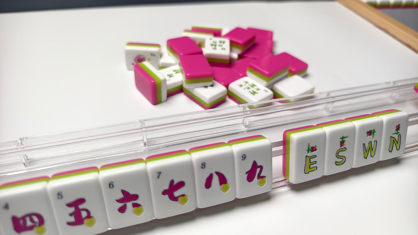 Sweet Rose Heart American Mahjong Set 32 Inch | 160 Tiles with Original Heart & Flower Art, 3-Layer Pink Green White Tiles, Premium Tabletop Game Gift