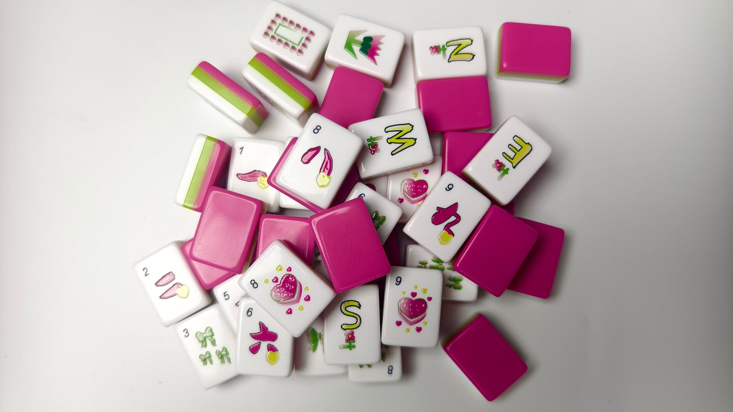 Sweet Rose Heart American Mahjong Set 32 Inch | 160 Tiles with Original Heart & Flower Art, 3-Layer Pink Green White Tiles, Premium Tabletop Game Gift