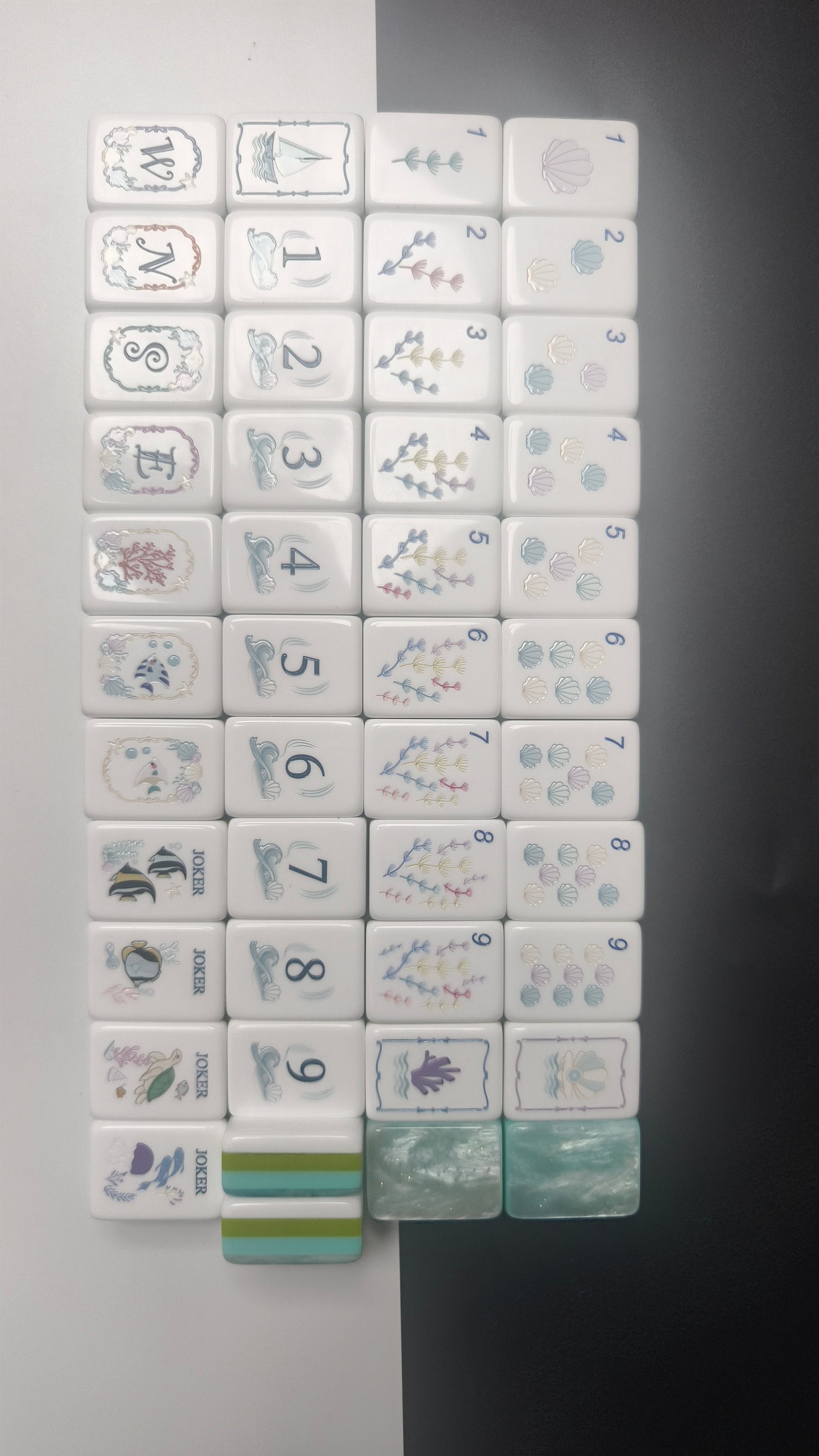 Original Ocean Coral Fish Themed American Mahjong Set 160 Pcs | Luxurious Sparkling Pearlescent Premium Tile Back, Sea Life Custom Artwork, Ocean Style Game Kit For Gifting & Home Game Night