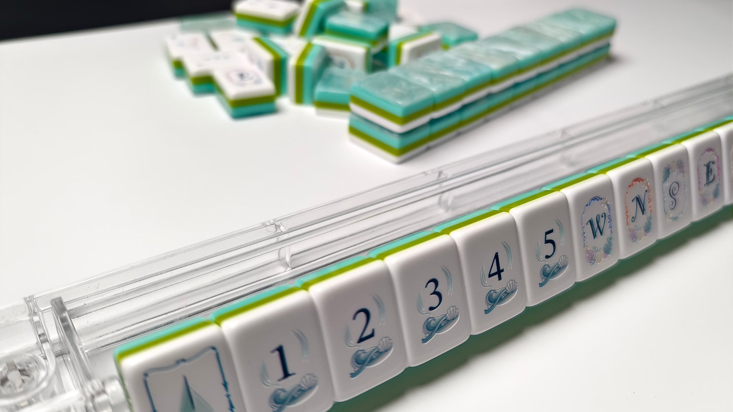 Original Ocean Coral Fish Themed American Mahjong Set 160 Pcs | Luxurious Sparkling Pearlescent Premium Tile Back, Sea Life Custom Artwork, Ocean Style Game Kit For Gifting & Home Game Night