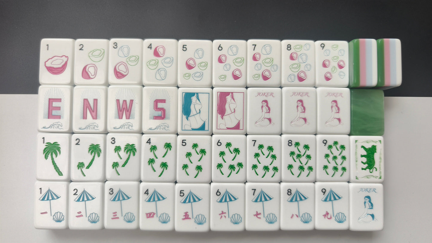 Original Jade Women American Mahjong Set 32 Inch | 160 Tiles with Special Jade Texture Back, 4-Layer Pink Green White Structure, Premium Tabletop Game Gift