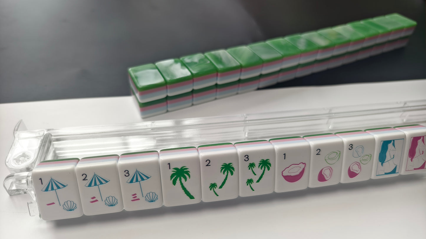 Original Jade Women American Mahjong Set 32 Inch | 160 Tiles with Special Jade Texture Back, 4-Layer Pink Green White Structure, Premium Tabletop Game Gift
