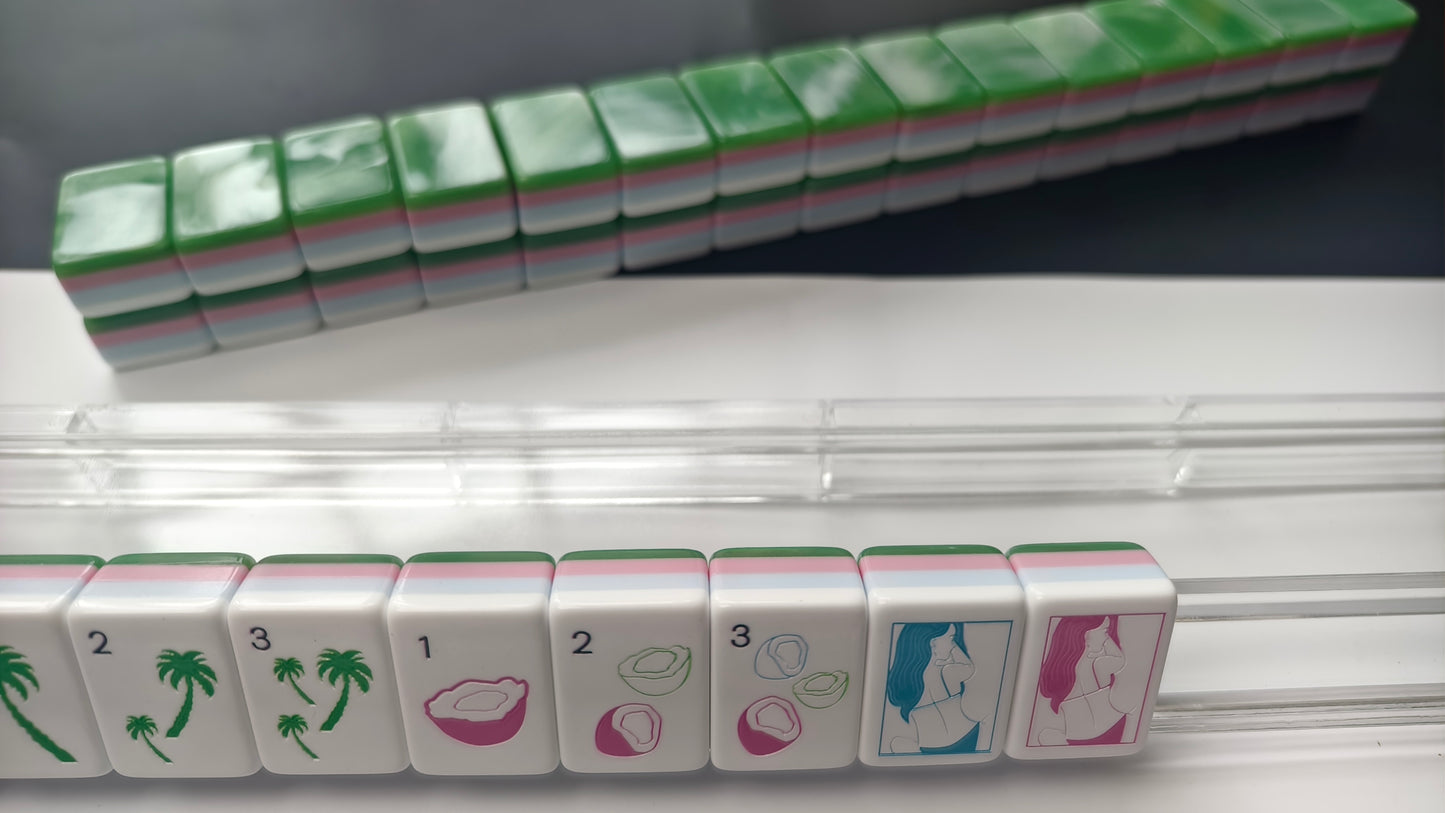 Original Jade Women American Mahjong Set 32 Inch | 160 Tiles with Special Jade Texture Back, 4-Layer Pink Green White Structure, Premium Tabletop Game Gift