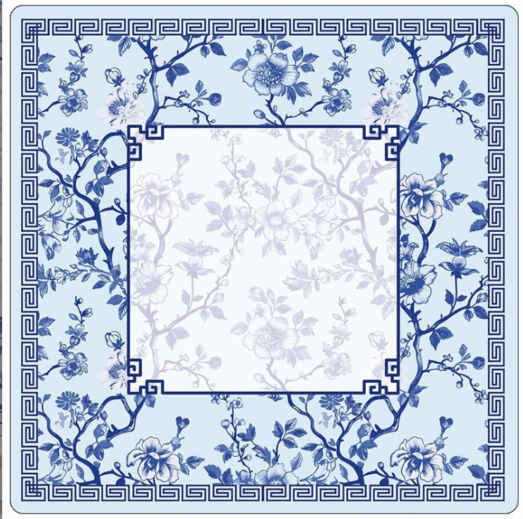 American Mahjong Mat 80cm Square Chinoiserie Floral Pattern, Thick Rubber Non Slip Mahjong Table Pad, Noise Reduction Mahjong Game Cover