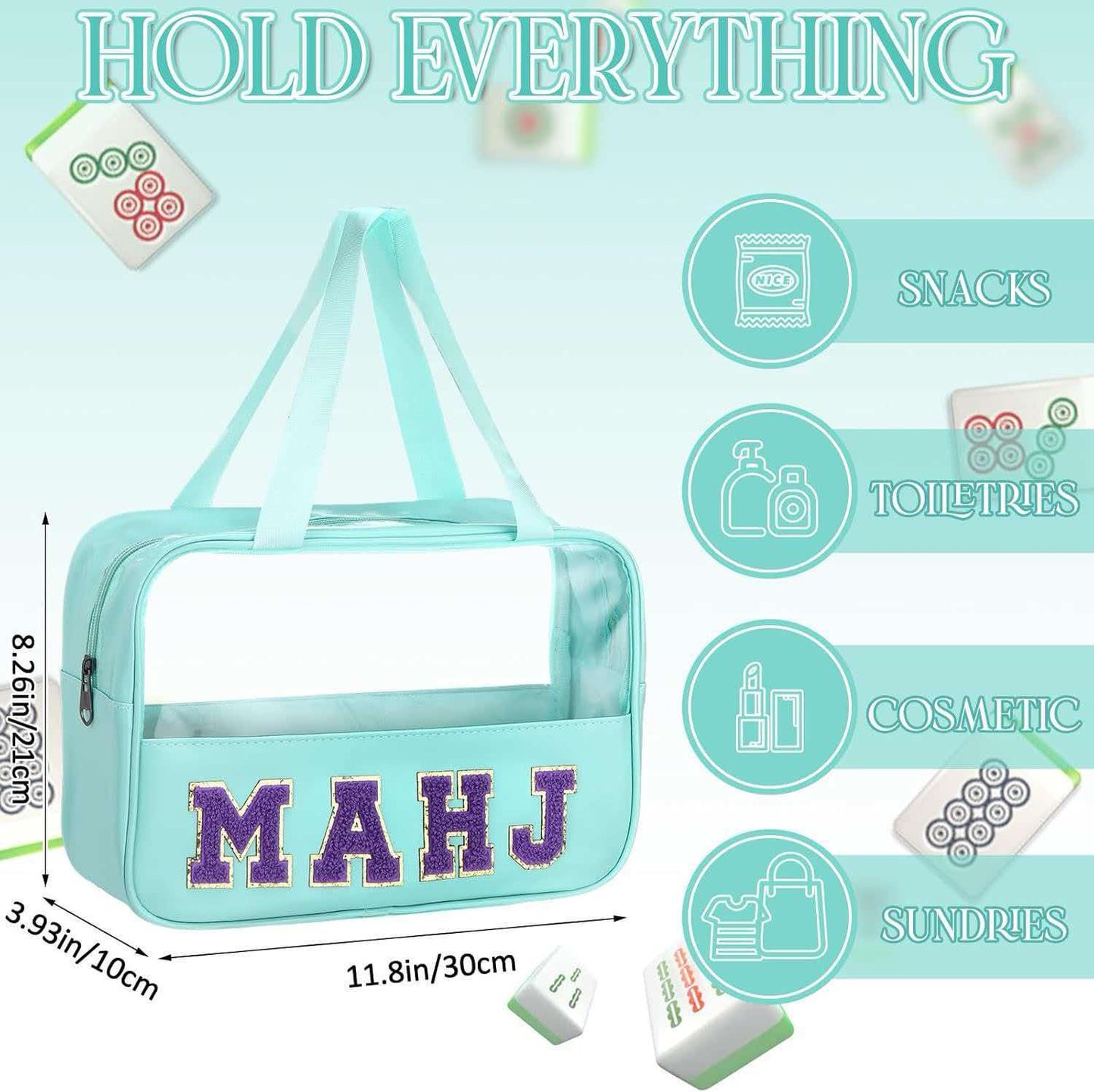 Cute Preppy Mahjong Tiles Bag, Waterproof Clear Top Mah Jongg Carry Tote, Portable American Mahjong Set Storage Case, Perfect Gift for Mahjong Players
