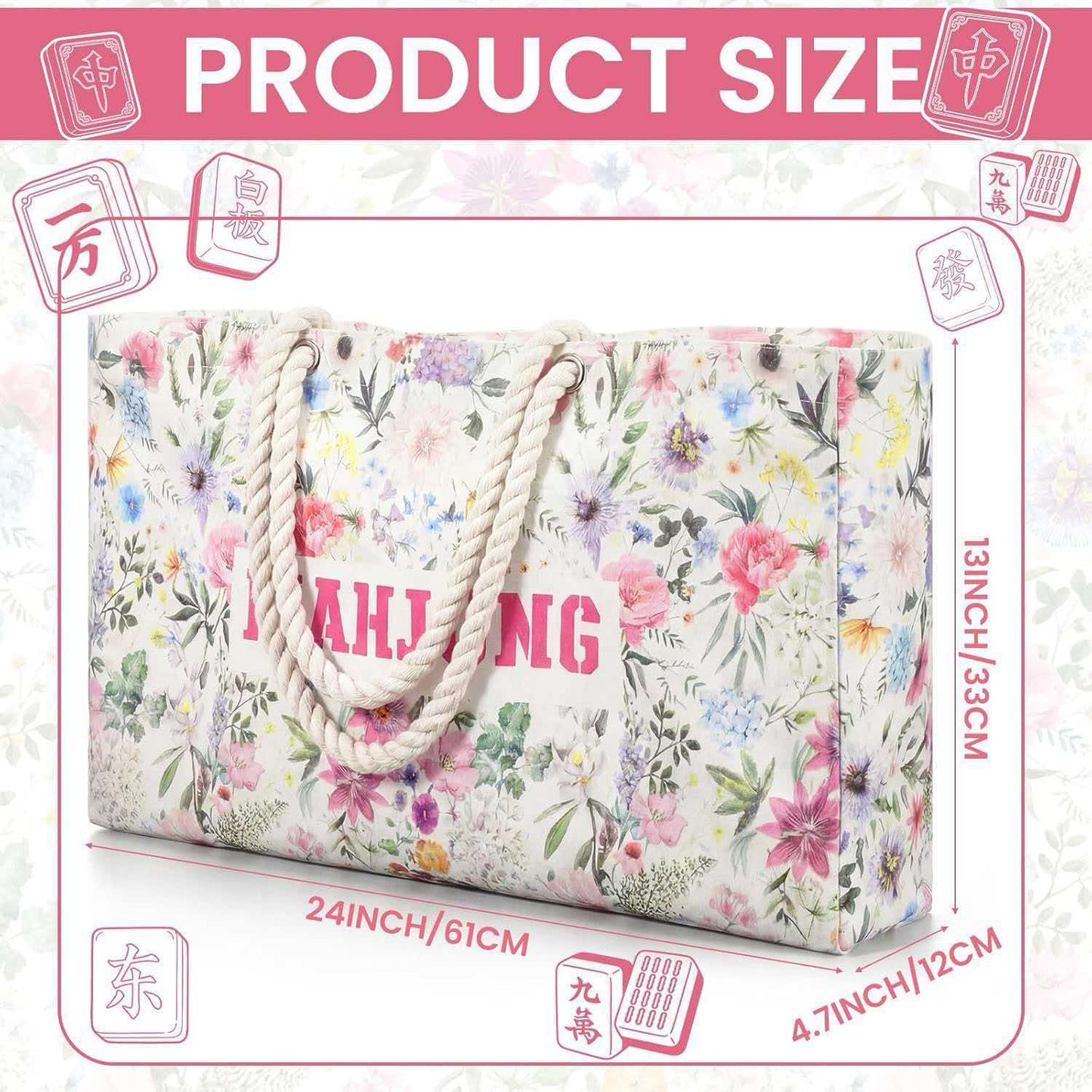 American Mahjong Set Bag | 3-Piece Floral Mahjong Tiles Storage Tote Bag, Travel Mah Jongg Carry Bag for Mahjong Game Accessories