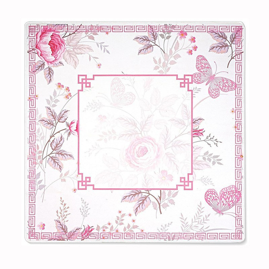 American Mahjong Mat 80cm Square Chinoiserie Floral Pattern, Thick Rubber Non Slip Mahjong Table Pad, Noise Reduction Mahjong Game Cover